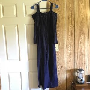 VINTAGE -70s Navy Pinstripe Jumpsuit